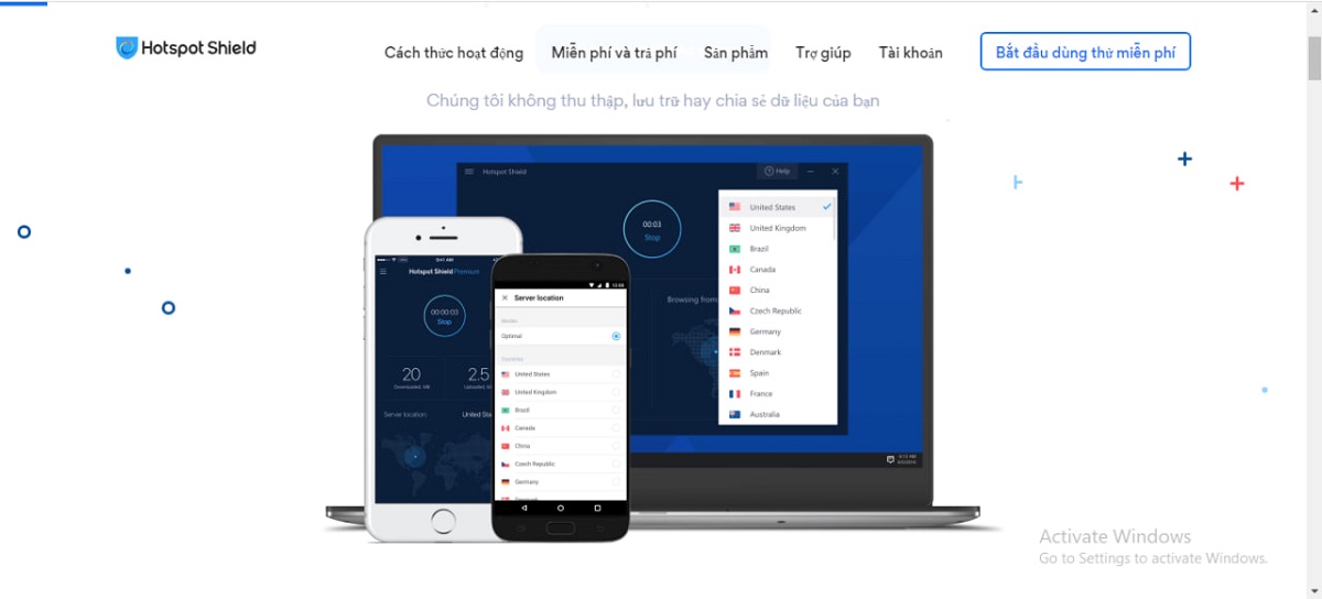 trang chủ cài đặt Hotspot shield